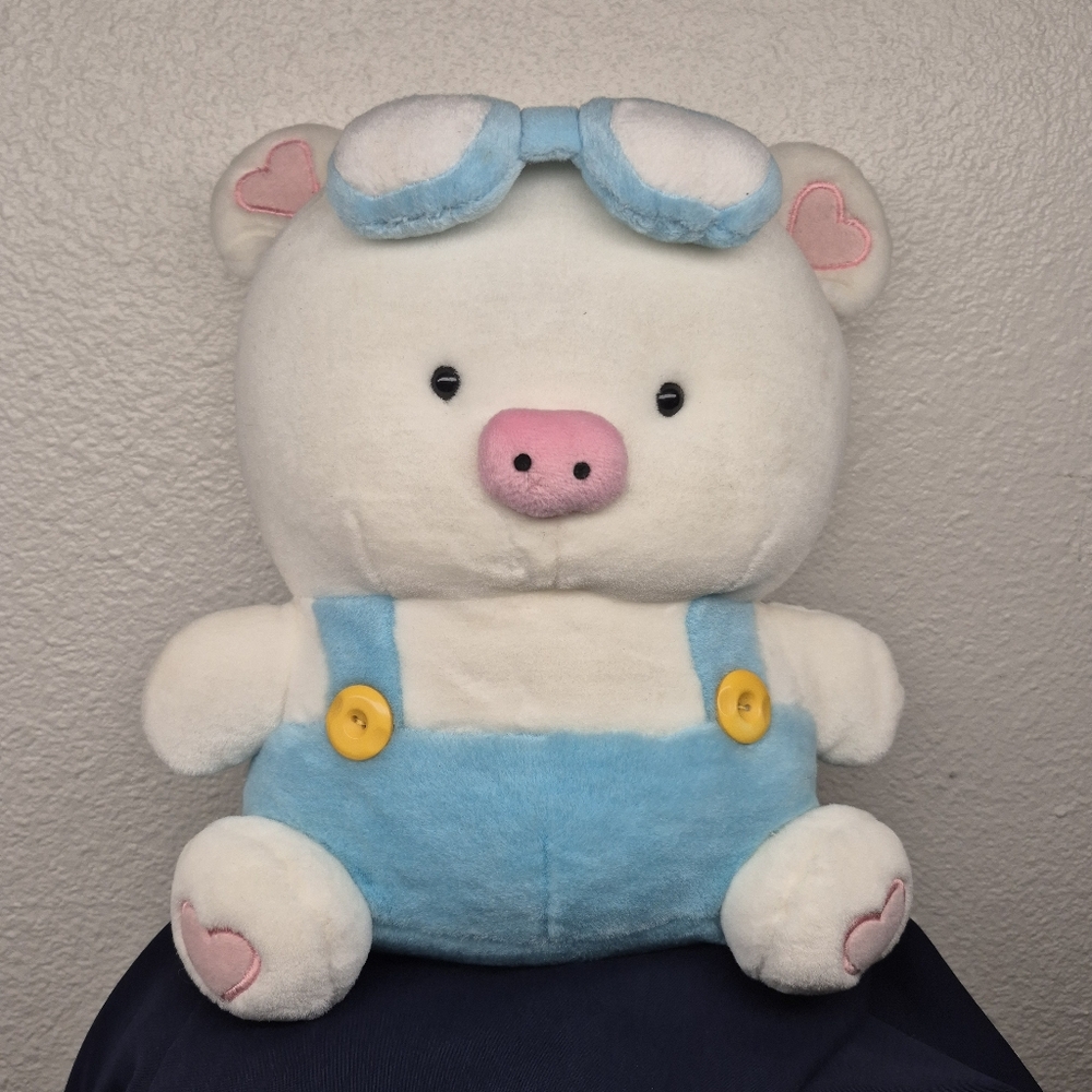 Cute Tofo Hannari Tofu pig plush toy blue white outfit Vintage Collectible 2000s
